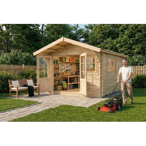 Alpholz Gartenhaus Gabriel 300 x 400 cm Gartenhaus aus Holz, Holzhaus mit 28 mm Wandstärke, Blockbohlenhaus mit Montagematerial (1/4)