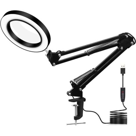 VURAHOME - Lampe loupe - Loupe avec lumière 5 dioptries - avec clip, bras pivotant, intensité variable - Lampe de lecture, Craft - Grossissement 5x, Noir (1/5)