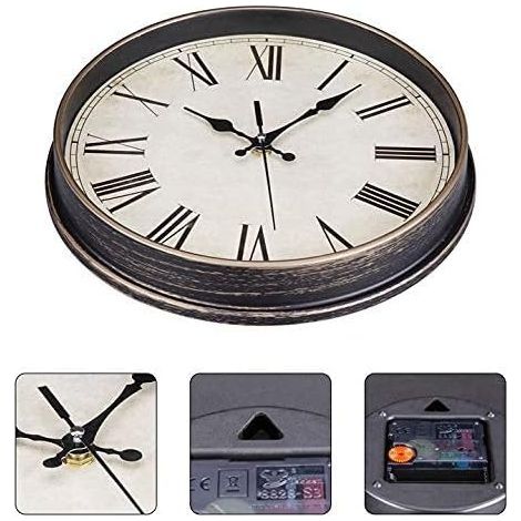 Moderne, geräuschlose Quarz-Wanduhr, 30 cm, batteriebetrieben, mit römischen Ziffern, Vintage-Stil, für Schlafzimmer, Wohnzimmer, Küche, Büro, Schule (1/4)