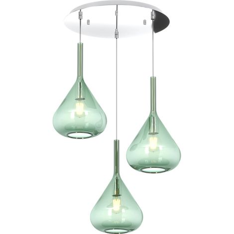 Sospensione Contemp Tonda Kona Metallo Cromo Vetro Verde 3 Luci E27 (1/3)