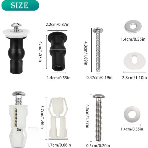 Fixations de charnière de siège de toilette 4 pièces, vis d'expansion de couvercle de toilette Fixations de siège de toilette Ensemble de vis de siège de toilette, pièces de rechange pour couvercle de (1/4)