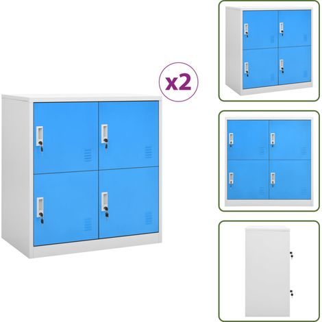 Schließfachschränke 2 Stk. Hellgrau und Blau 90x45x92,5cm Stahl - Schliessfachschrank - Metallschrank - Büromöbel - Garderobe - Aufbewahrungsbox