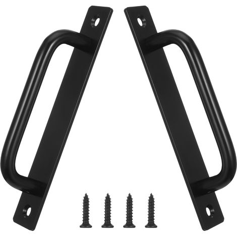 Lot de 2 poignées de porte de grange rustiques et robustes en alliage d'aluminium avec plaque pour garage, abri de jardin, placard, tiroir, intérieur/extérieur (128 mm d'écart entre les trous, noir (1/5)