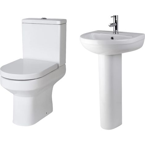 Vision Ceramic Bundle - Semi Flush to Wall Toilet Pan & Cistern with Soft Close Seat, 500mm 1TH Basin & Full Pedestal - Balterley