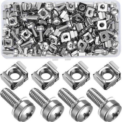 Cage Screws and Nuts for Network Cabinets, 110Pcs/55 Set M6x20MM Cage Nuts and Screws for Rack Server Bay, Server Cabinets, Captive Nuts and Bolts (1/5)