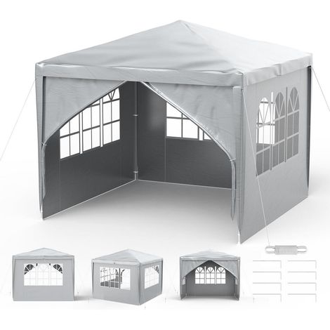 Faltpavillon 3x3m Grau Wasserdicht mit 4 Seitenwänden und Fenstern (1/5)