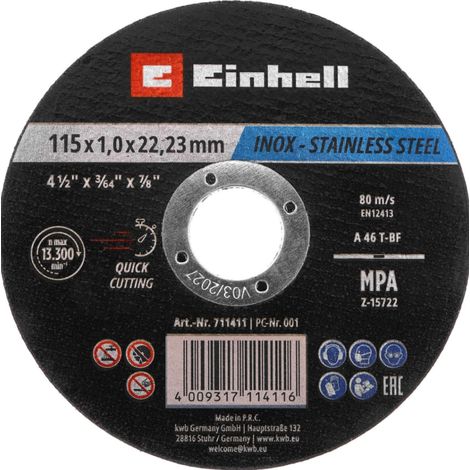 Dischi taglio inox set 15x1x22.2mm einhell 10 pz- 49711525 (1/2)