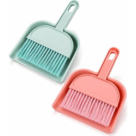 2PCS Pelle Et Balayette Ensemble De Balayage, Mini Kit De Nettoyage Compact Rose Et Bleu, Balai À Main Avec Pelle De Ramassage, Pour Bureau Cuisine Table Comptoir Voiture Maison Ramassage Débris (1/5)