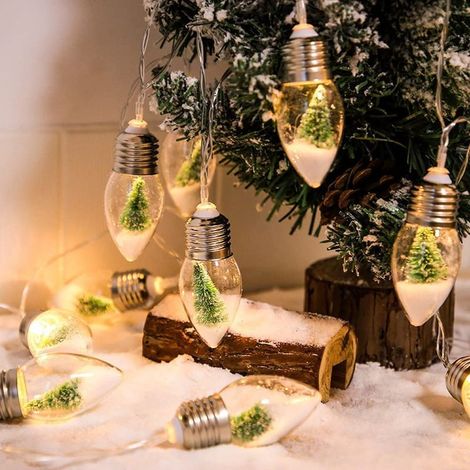 décorations de Noël, boules à neige de Noël, 10 LED, mini lumières de Noël, ampoules flocon de neige, guirlandes lumineuses, à piles. (1/5)