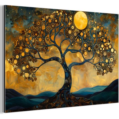 CUADRO DE METAL Árbol - Luna - Flores - Oro - Arte Cuadros Grande 120x80 (1/5)