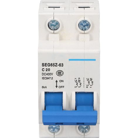 Disjoncteur miniature CC 2P 6 kA 400 V à contact pneumatique pour panneaux photovoltaïques, réseau C20 20 A (1/5)