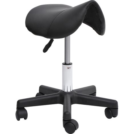 Tabouret de bureau réglable en hauteur avec roulettes, siège en simili cuir noir pivotant 360° (1/5)