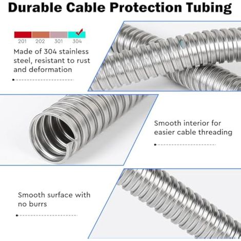 Gaine de protection pour câble électrique φ20 mm, acier inoxydable 304 (1/3)
