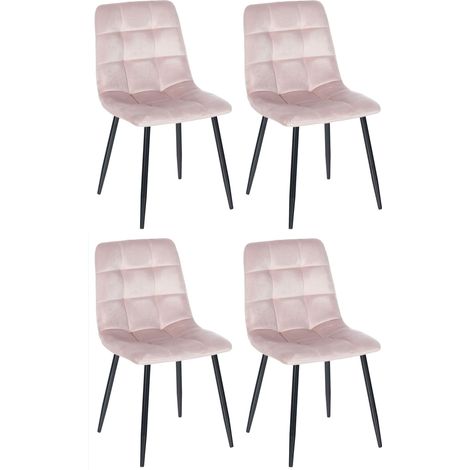 Lot de 4 chaises de salle à manger style moderne et confortable en tissu velours rose et métal noir 100001792 (1/5)