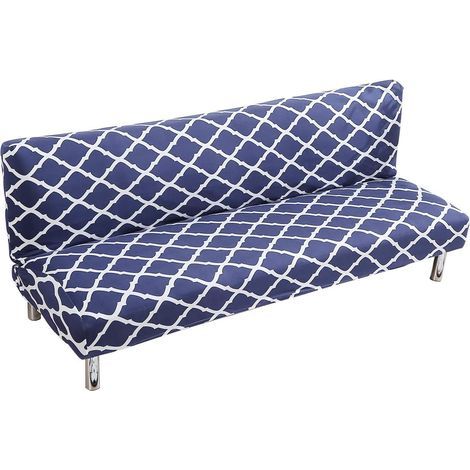 GENERIC-Housse de Canapé Sans Bras 3 Places Couverture de Canapé Extensible Tout Couvert Canapé Pliant Protecteur, Universel Motif géométrique Antidérapant Serviette de Canapé 180-210 cm (Bleu marin) (1/5)