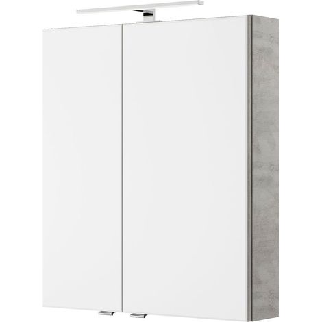 Badezimmer Spiegelschrank mit LED Aufsatzleuchte in Oxid Hellgrau VILLATORO-66, B/H/T ca. 60/70,3/14,5 cm (1/5)