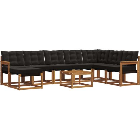 vidaXL  Outdoor Sofa Set  with Cushion 9 pcs Natural and Black