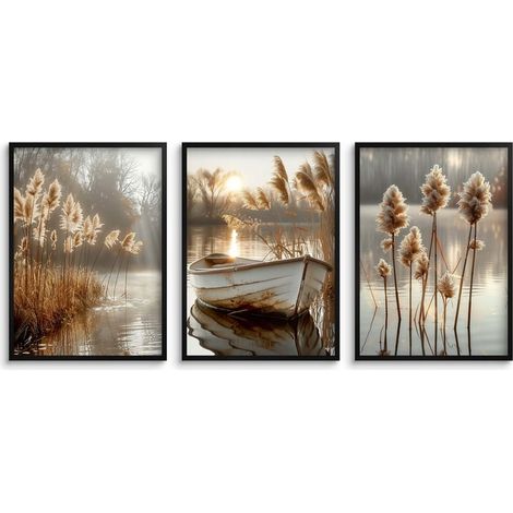 Poster 30x40 fürs Wohnzimmer Bilder im schwarzen Rahmen für die Wand Gräser Set