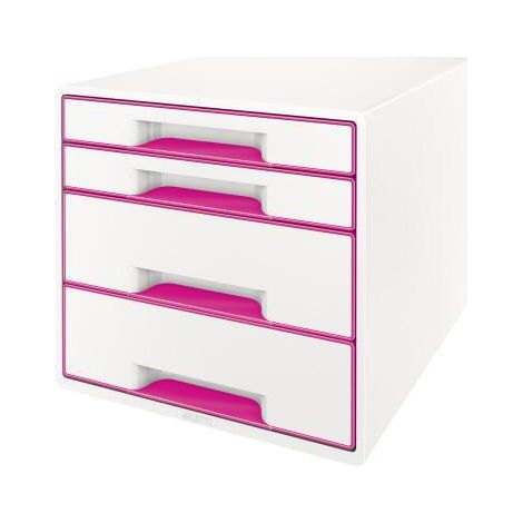 Schubladenbox WOW CUBE 4 Schubladen DIN A4 Polystyrol Gehäusefarbe: weiß Farbe der Schublade: pink/weiß (1/3)