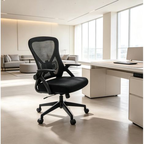 Sedia da ufficio ergonomica regolabile in tessuto e metallo nero FLORAGRACE (1/5)