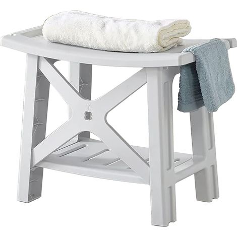 Tabouret de Douche Antidérapant,avec Support de Pommeau de Douche,Banc de Salle de Bain Imperméable avec Étagère, Siège Antidérapant pour Douche pour Personnes âgées, Blanc (1/5)