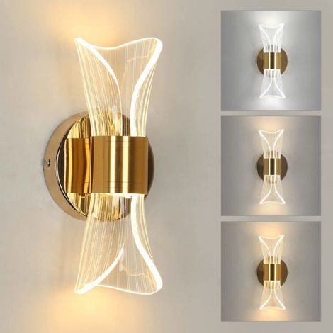 1 Applique murale LED, design sablier doré, 12W dimmable, 3 températures, intérieur salon chambre (1/4)