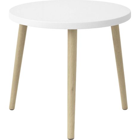 Tavolino rotondo in legno di colore bianco - Misura 38x38x39 cm - Tavolo basso con 3 gambe in legno naturale da design moderno (1/5)