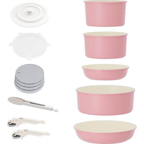 Induction Cookware with Detachable Handles, Stackable Non-Stick Granite Pan and Saucepan Sets with Lids, Space-Saving Frying Pan PFOA-Free (1/5)