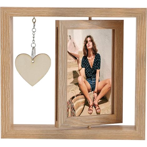Cadre Photo Bois 10 x 15 cm, avec Pendentif en Forme de Cœur (1/5)