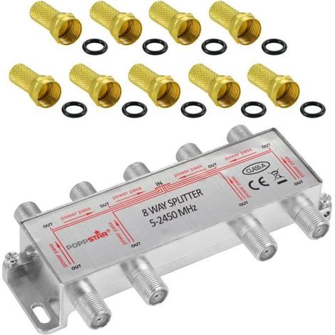 Répartiteur coupleur d'antenne TV - POPPSTAR - 8 sorties - 100dB - 5-2450 MHz - Fiche F incluse
