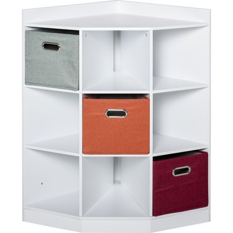 Meuble de rangement d'angle meuble enfant unité de rangement 9 niches 3 tiroirs non tissé MDF blanc (1/5)