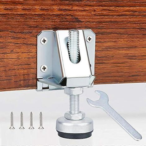 Quatre pieds de nivellement robustes pieds de nivellement réglables pour pieds de meubles, adaptés aux établis, tables et tabourets de billard, armoires à outils, etc. Argent. (1/5)