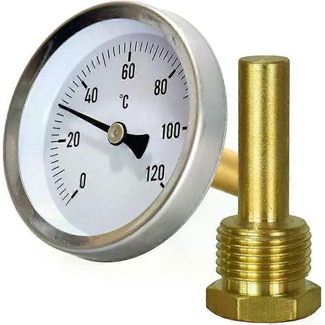Thermomètre analogique bimétallique, manchon en cuivre, cadran de 56 mm de diamètre, lecture facile, avec manchon en laiton. (1/4)