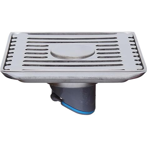 Siphon de sol de douche en acier inoxydable 304 avec grande capacité de débit et valve anti-odeurs, filtre à cheveux amovible pour salle de bain (argenté) (1/5)