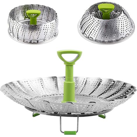 Panier vapeur pour légumes, cuiseur vapeur pliable en acier inoxydable avec poignée centrale amovible et extensible (1/3)