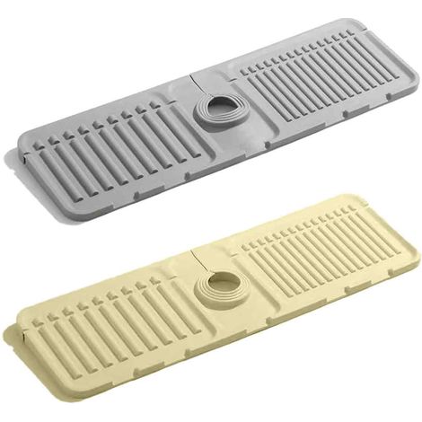 2 pièces Tapis de robinet pour évier de cuisine, protection anti-éclaboussures en silicone, séchage rapide, avec porte-éponge intégré (1/5)