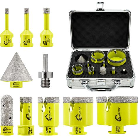 Foret Diamant Carrelage Kit - Trepan Carrelage Scie Cloche Diamantée (6/8/10/20/35/50/68mm+20mm Fraise +50mm Mèches Chanfrein+Adaptateur) pour Carrelage Céramique Porcelaine Marbre Granit (1/5)