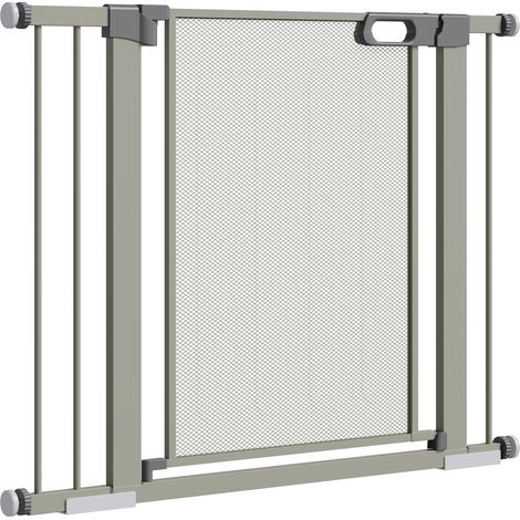 Barrière sécurité animaux – Fermeture automatique, double verrouillage – Largeur 75-103 cm, gris – Sans perçage, pour escalier ou couloir (1/5)