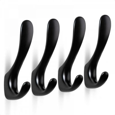 Lot de 4 crochets muraux à visser en alliage de zinc, crochets muraux indépendants, crochets pour vêtements, chapeaux, serviettes, sacs à dos (noir) (1/4)