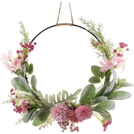 Couronne de Fleurs Artificielle, 41cm, Couronne de Porte Artificielle avec Orchidées, Couronnes Décoratives, Couronne de Porte Printemps, pour Portes, Fenêtres, Murs, Chambres (1/5)