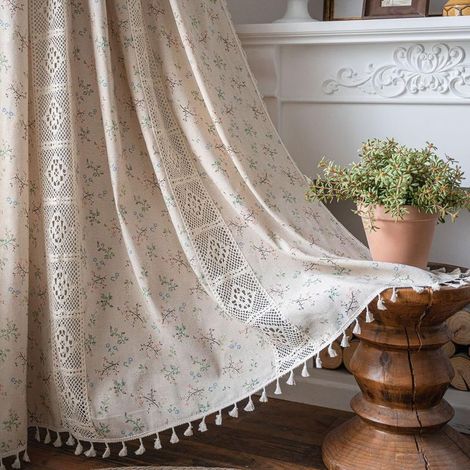 Tenda floreale bohémien, 160 cm, semitrasparente, in pizzo patchwork all'uncinetto, per soggiorno e camera da letto (beige, 150 cm x 160 cm, 1 pannello) (1/5)