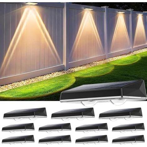 Applique Murale Extérieur Solaire Étanche IP67, 12 Unité Lumiere Solaire Exterieur Blanc avec 3 Modes Lampe Solaire Exterieur Puissante pour Cour, Jardin et Clôture (1/5)