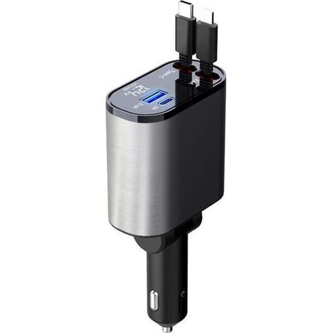Chargeur de Voiture rétractable 60 W,Chargeur téléphone 4 en 1,câbles Charge Rapide et Adaptateur de Chargeur de Voiture 2 Ports USB,pour iPhone 15/iPad,Galaxy/Google/Huawei (1/4)