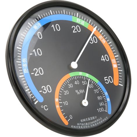 Thermomètre-hygromètre rond à aiguille pour usage domestique intérieur et extérieur, modèle TH101, noir (1/5)