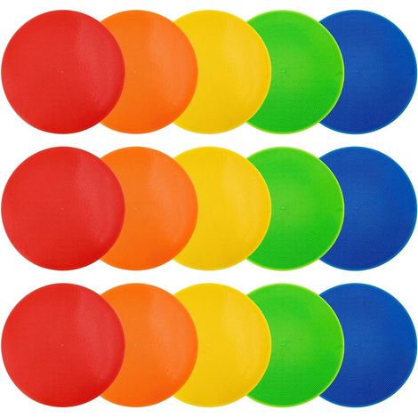 Lot de 15 Marqueurs de Sol Sport 23 cm, Plots Plats Entraînement en PVC Antidérapant, Cônes Plats et Disques de Marquage au Sol pour Football, Basket, Fitness et Agilité (Multicolore)