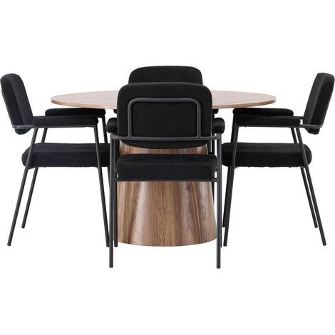 Lanzo Essgruppe Esstisch Natur 4 Stühle Bouclé schwarz. (1/4)