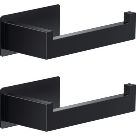 2PCS - Porte Papier Toilette - Support Mural - Fixation Adhésive Sans Perçage - Acier Inoxydable Antibactérien - Pour Salle de Bain et Cuisine - Noir - 25,0cm (1/5)