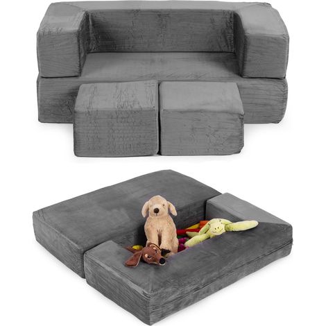 Sofá infantil modular con 4 cojines - Gris