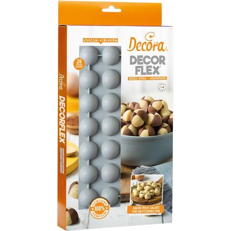 Decora 9260430 Stampo in Silicone Flessibile, di Alta qualità, da da 28 cavità, Mezza Sfera da Ø 30 X 15 H Mm, Ideale per Realizzare dolcetti o preparazioni salate Sia da Forno Che da frigo (1/3)