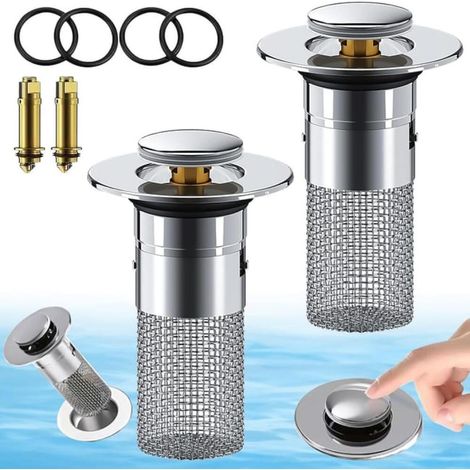 Set mit 2 Pop-Up-Ablaufstopfen 34-40 mm, mit Anti-Verstopfungsfilter, ideal für Waschbecken und Badewannen (1/4)